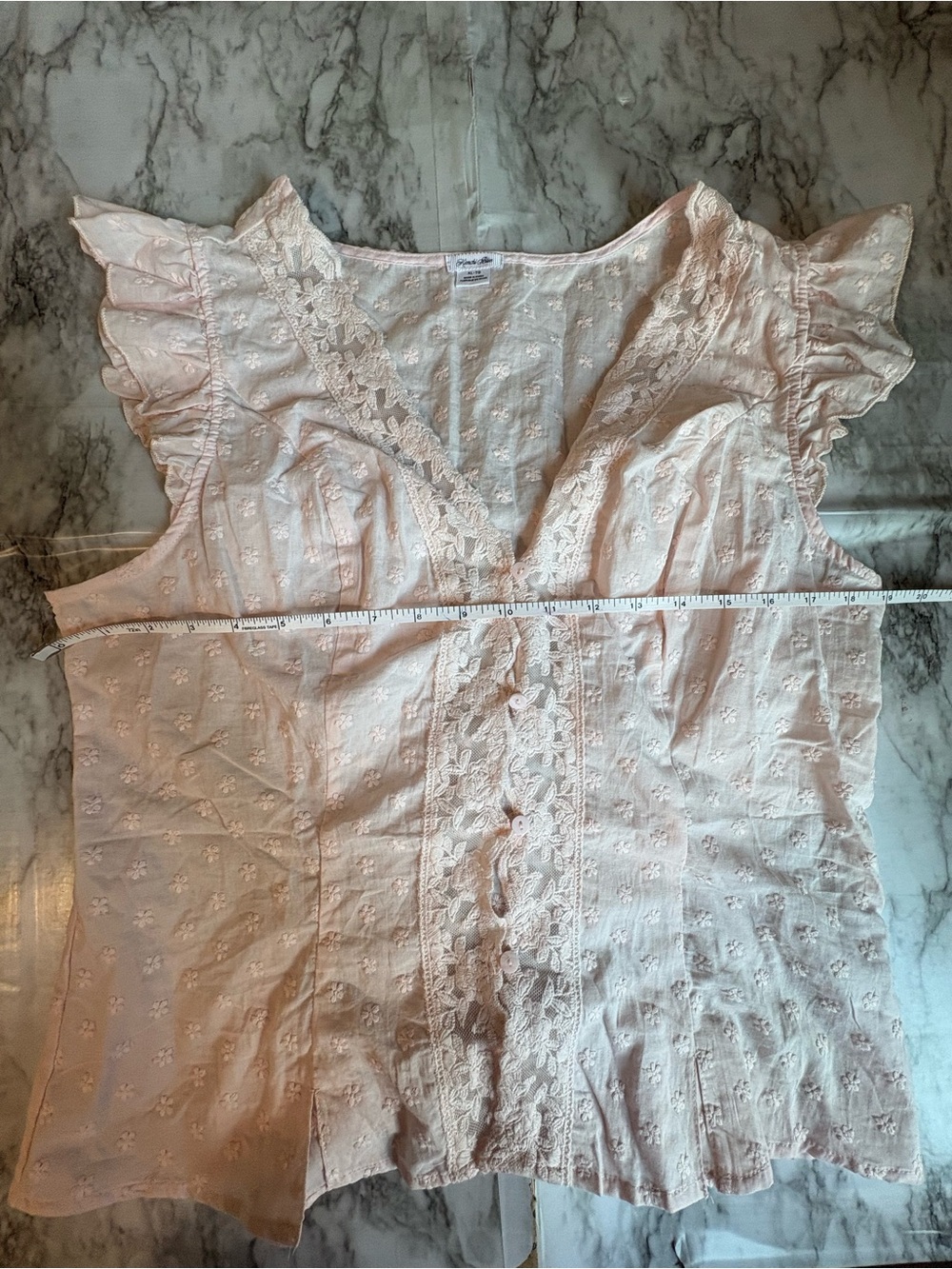 Kimchi Blue New w/o tags Pink Aurelia Lace Trim Flutter Sleeve Blouse XL womens - Picture 4 of 5